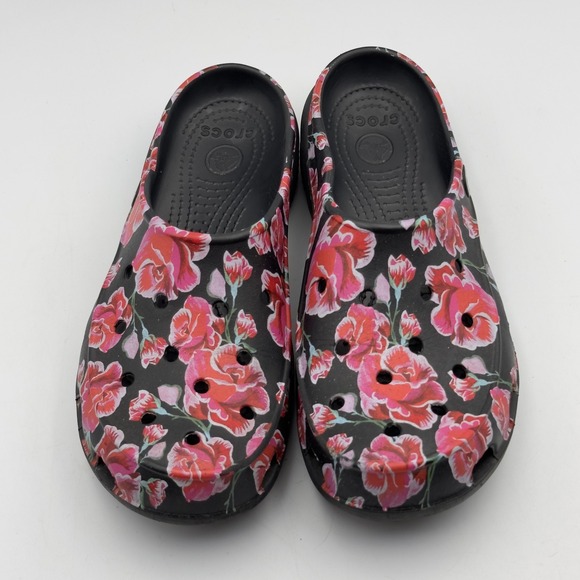 CROCS Shoes - Crocs Freesail Clog Black Red Pink Rose Floral Print Slip On Shoes Womens 8